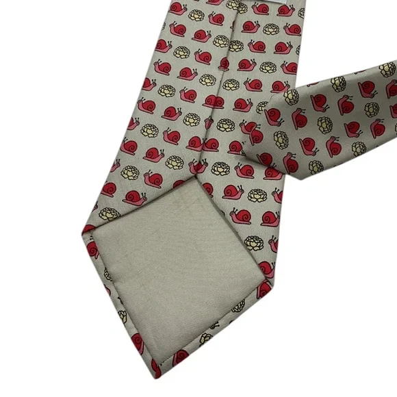 HERMÈS 7461 HA Ivory/Red Snail Lettuce Silk LUXURY Tie FRANCE - Picture 5 of 5